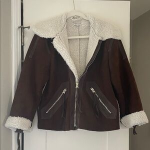 Moon River Dark Brown Teddy Jacket with Cream Accents